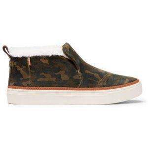 NEW Toms Paxton Slip On Shoe Deep Forest Green Camo Womens Size 9 Suede Faux Fur
